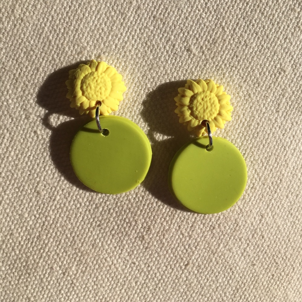 Sunflower and green earrings